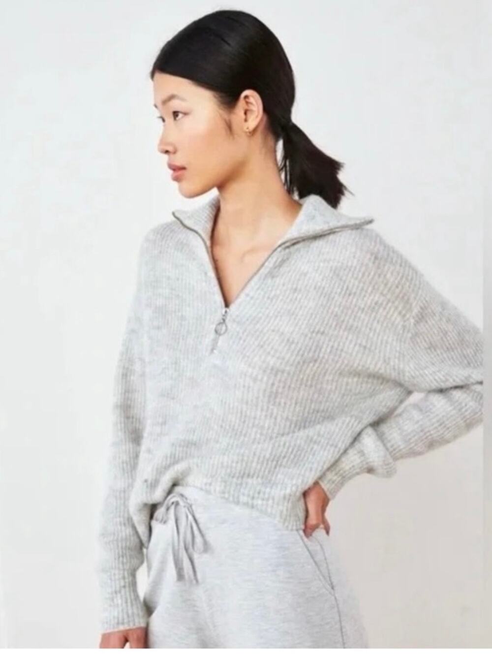 Quince Alpaca Merino Wool Quarter Zip Sweater Cropped Ribbed Turtleneck Knit
